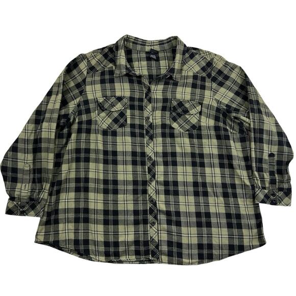 Disney Women Green‎ Button Up Long Sleeve Plaid Shirt Sz 4 Tinkerbell - Picture 1 of 6